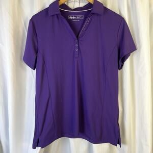 Lady Hagen Women’s Short Sleeve Deep Purple Golf Top Large Button V Neck EUC